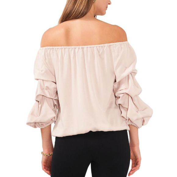 MSK Champage Gold Off The Shoulder ruched Blouse XL Formal Satin Gathered Top - Picture 2 of 10